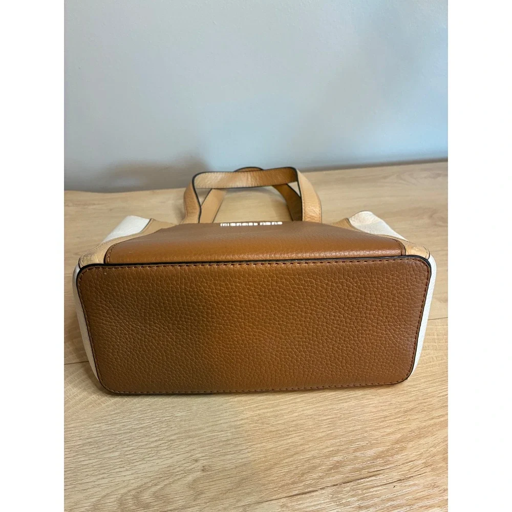 Michael Kors Small Tri-Color Pebbled Leather Satchel Crossbody Bag Tan Brown